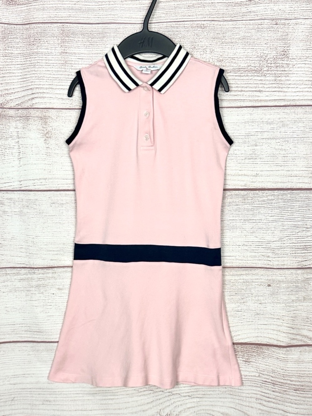 Brooks Brothers Fleece Girls Polo Dress Pink Cotton Sleeveless Stripe Trim M (8)